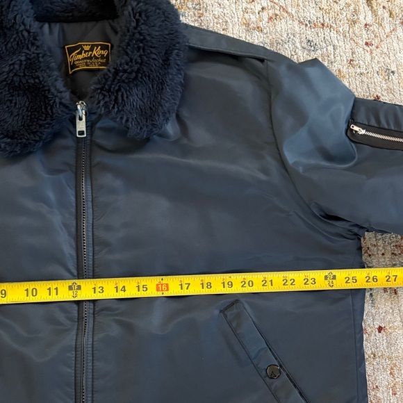 Navy Blue Bomber Jacket with Faux Fur Collar - Picture 6 of 8